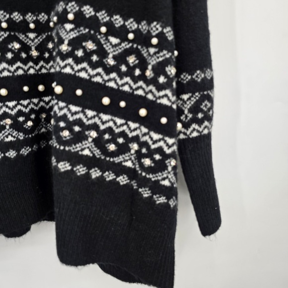 New CeCe Womens 2X Black Fair Isle Pearl Embellished Long Sleeve Knit Sweater‎ - Picture 5 of 11